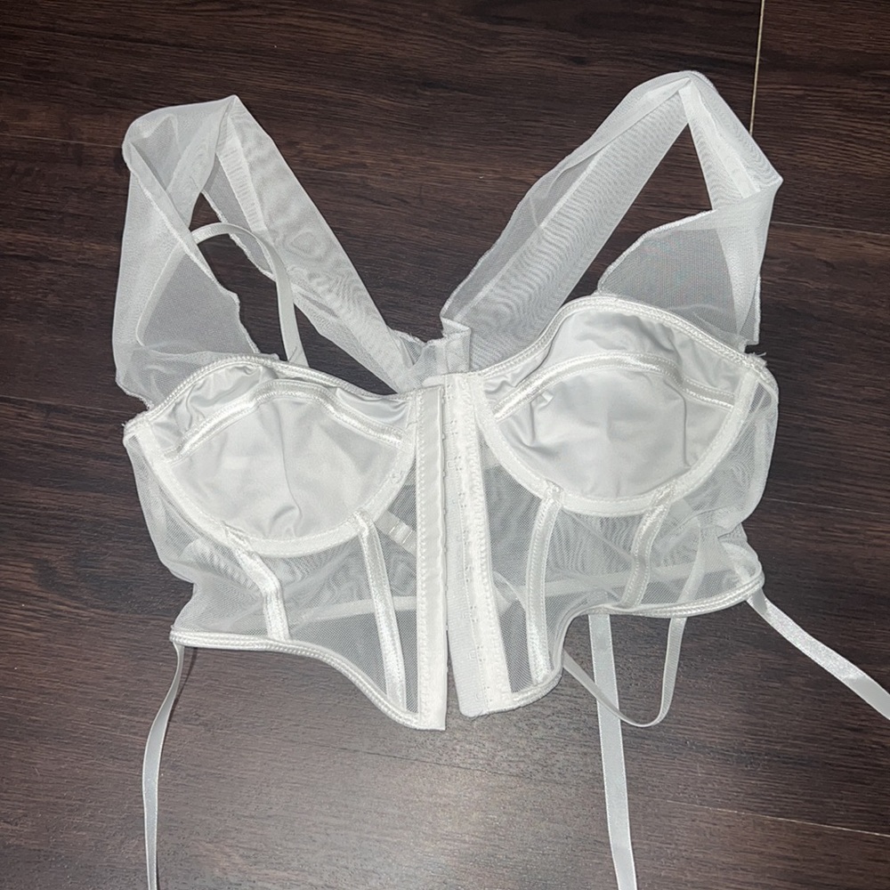 Mesh Crisscross Back Tie Crop Top Push-up Bra - Picture 3 of 3